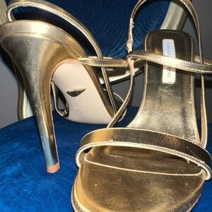 Gold Diane Von Furstenberg strapped heels size 7.